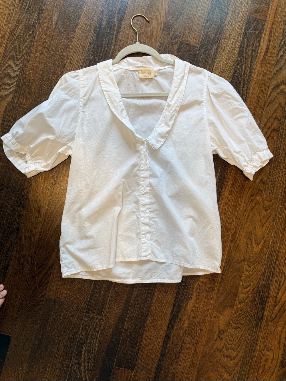 Nation LTD White V-Neck Short Puff Sleeve Blouse